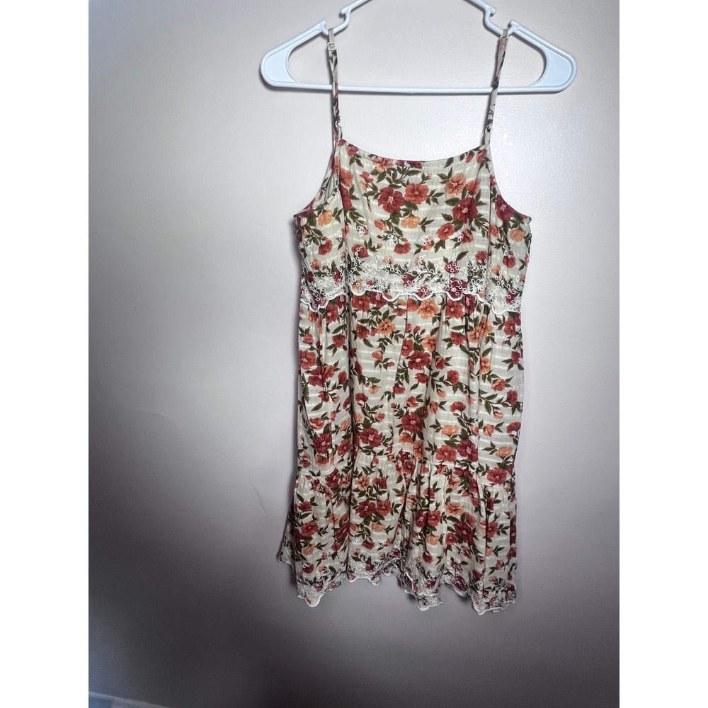 American Eagle Floral Babydoll Mini Dress Medium Lace Trim Boho Cottagecore M - Picture 2 of 10